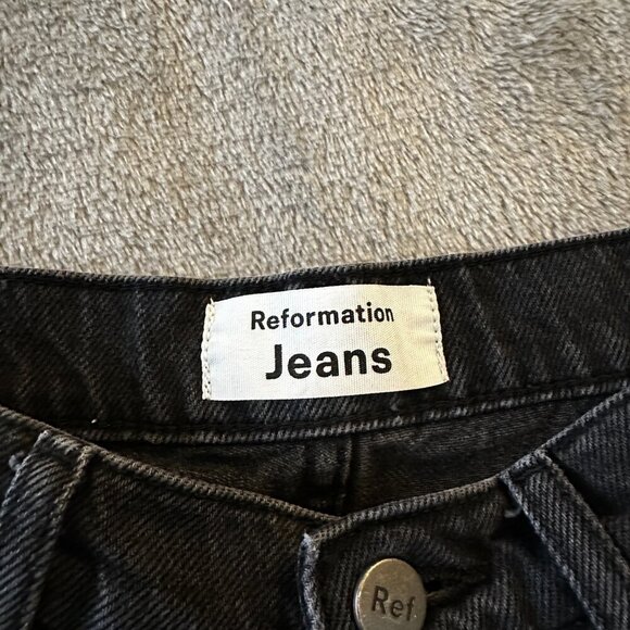 Reformation Jeans Cynthia High Rise Straight Lagoon Destroyed Black 26 - Picture 6 of 12